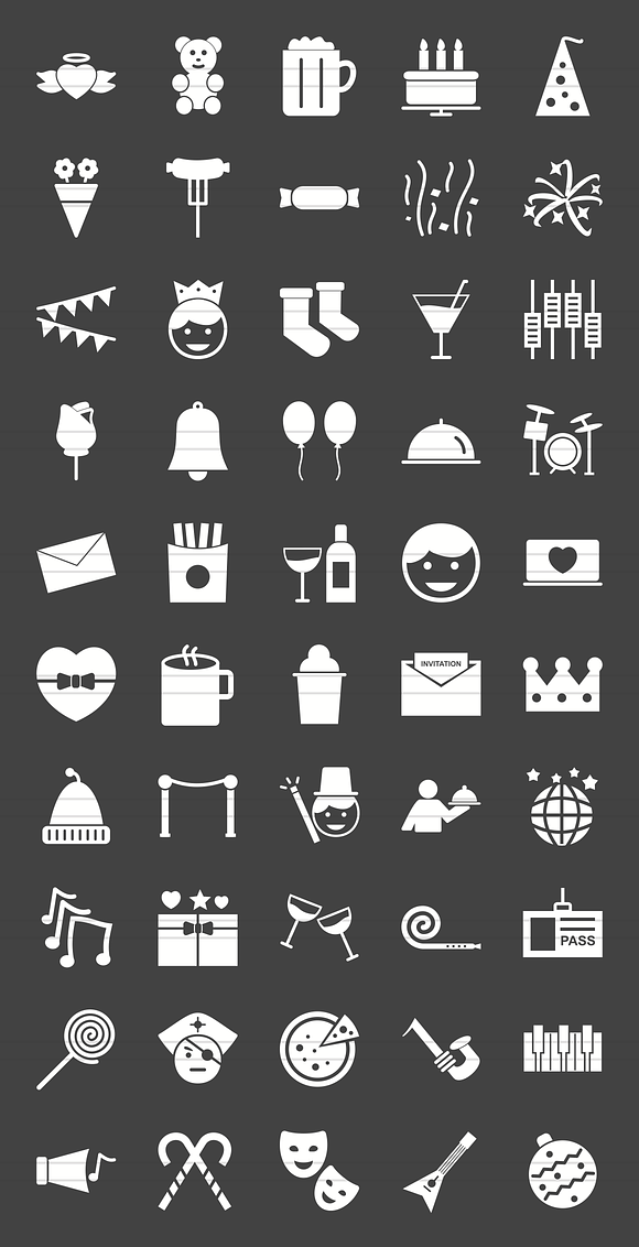 50 Celebrations Glyph Inverted Icons in Graphics - product preview 1