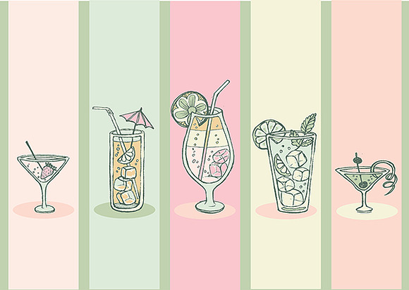 Doodle cocktail patterns and menu in Patterns - product preview 2
