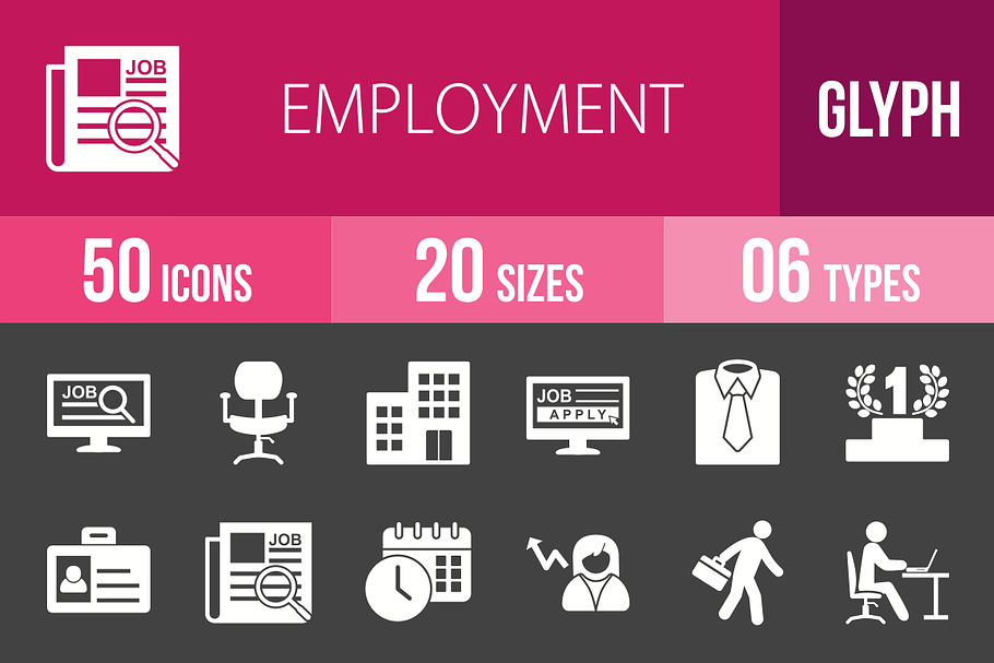 50 Employment Glyph Inverted Icons in Graphics - product preview 8