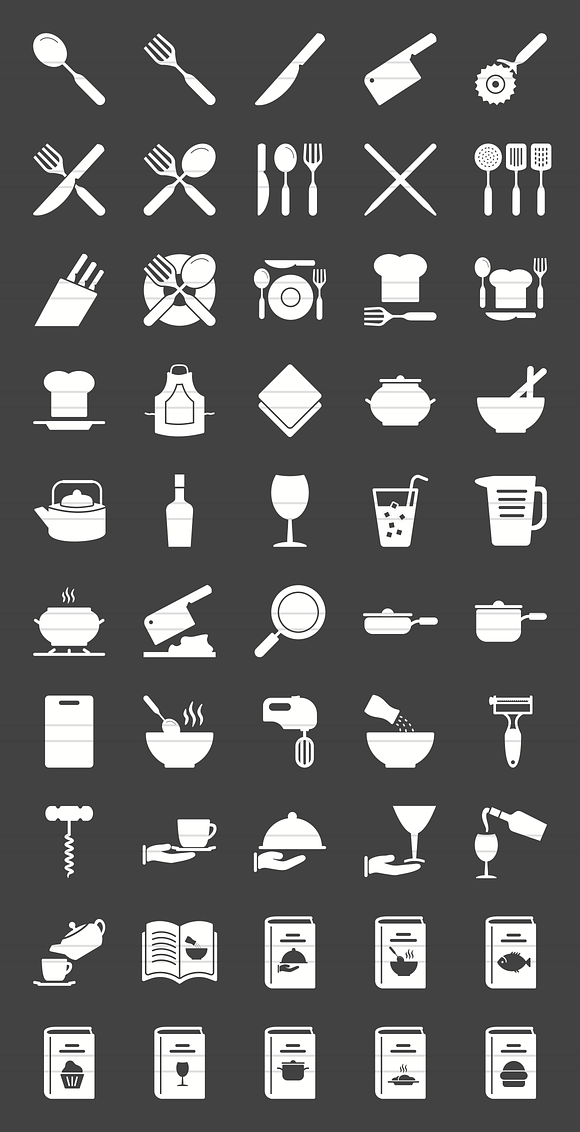 50 Kitchen Glyph Inverted Icons in Graphics - product preview 1