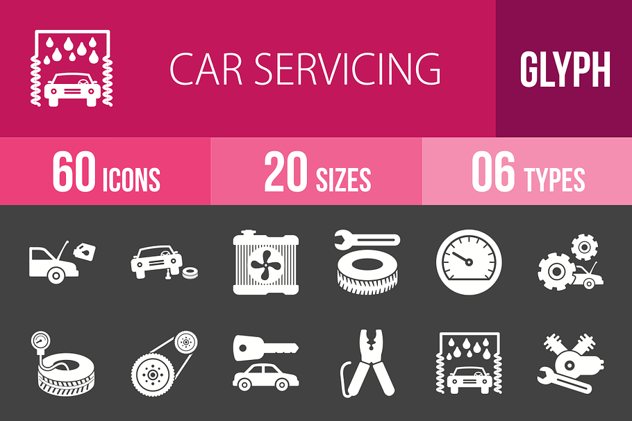 60 Car Servicing Glyph Inverted Icon