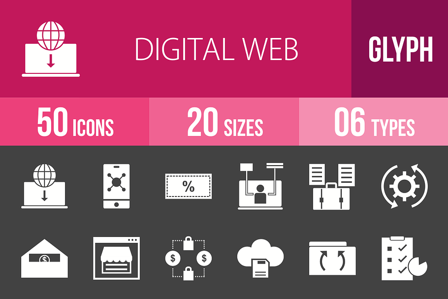50 Digital Web Glyph Inverted Icons