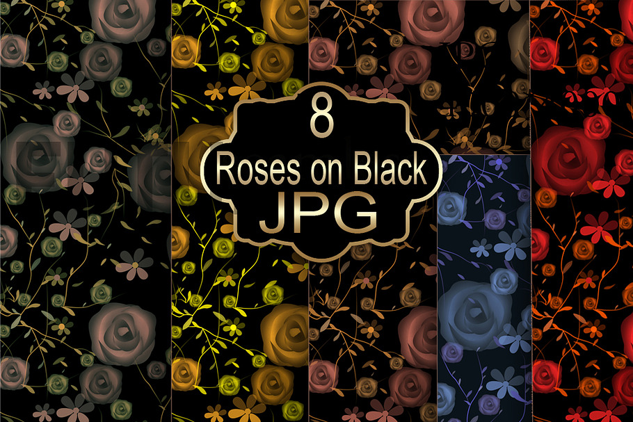 Gift wrapping paper "roses on black"
