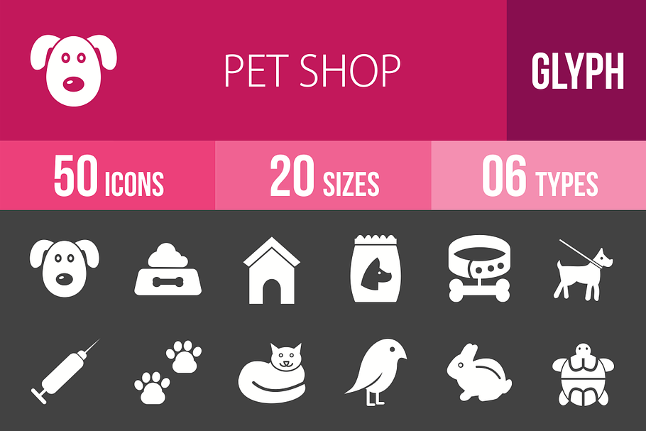 50 Pet Shop Glyph Inverted Icons