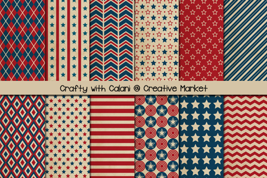Vintage Patriotic Digital Paper in Patterns - product preview 8