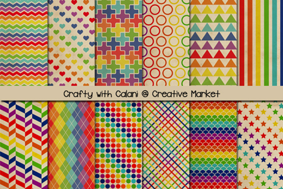 Vintage Rainbow Digital Paper in Patterns - product preview 8