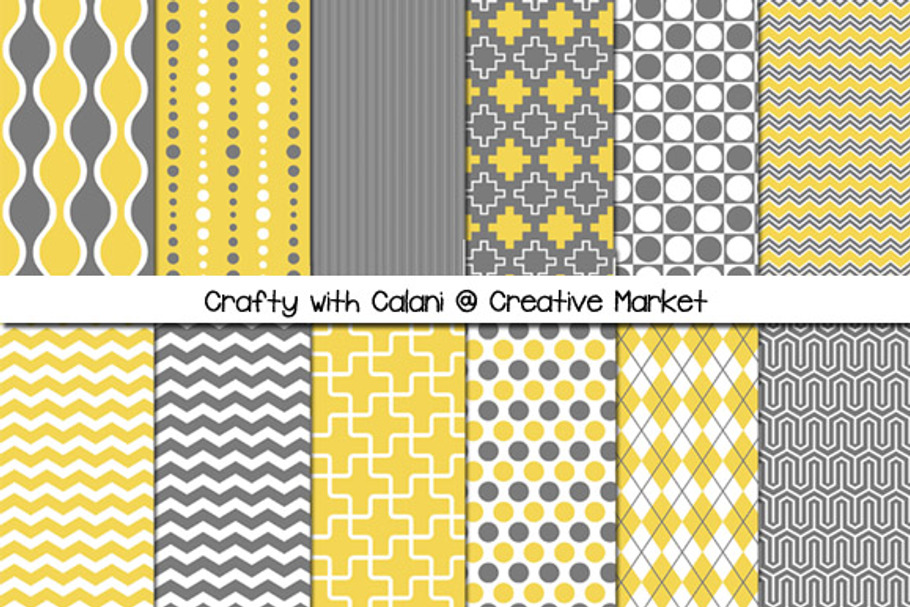Mustard & Gray Digital Paper in Patterns - product preview 8