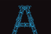 Ornament fonts alphabet A - Z neon