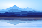 Blue Mountains and Sea. Vector.