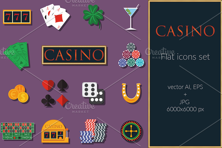 Casino gambling flat icon vector set