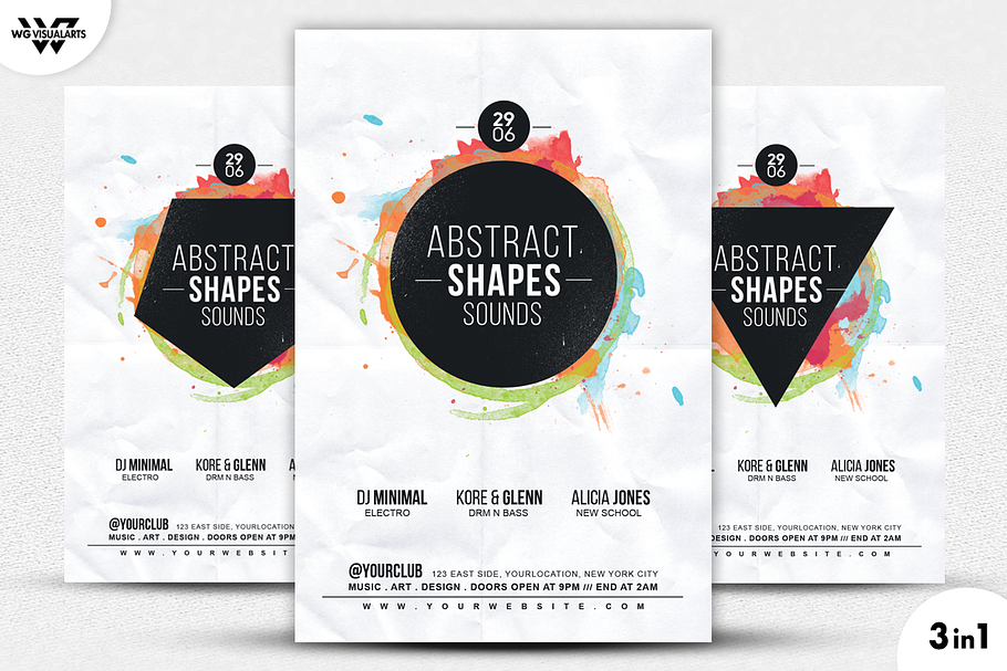 3in1 ABSTRACT MUSIC Flyer Template