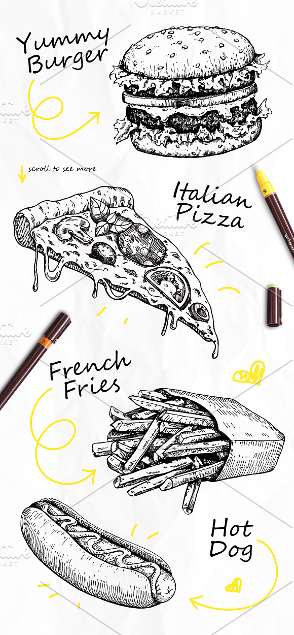 Fast Food Sketch Collection in Illustrations - product preview 1