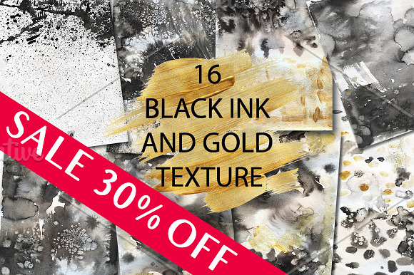 16 black ink ang gold background  in Textures - product preview 5