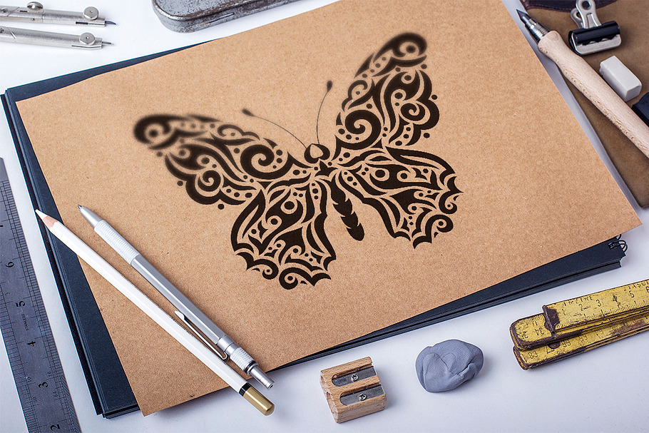 2 tribal butterflies in Illustrations - product preview 8