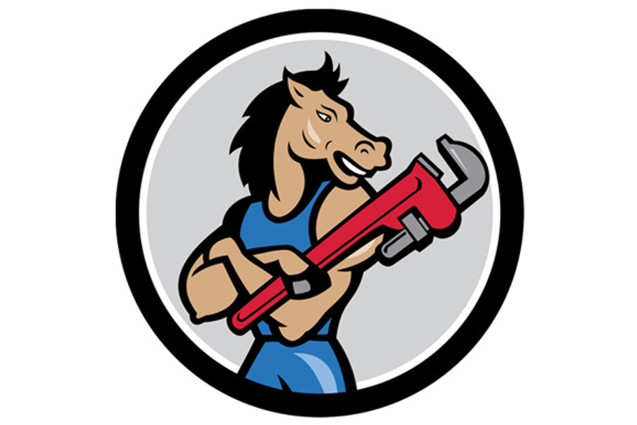 Horse Plumber Monkey Wrench Circle in Illustrations - product preview 8