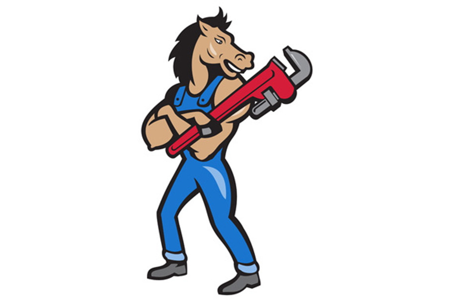 Horse Plumber Monkey Wrench Standing in Illustrations - product preview 8
