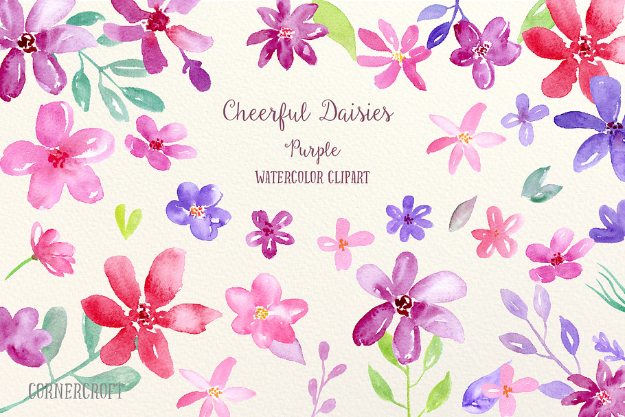 Watercolor Cheerful Daisy Purple