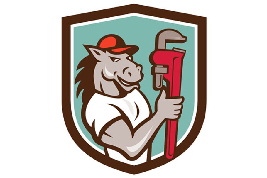 Horse Plumber  Monkey Wrench Crest in Illustrations - product preview 8