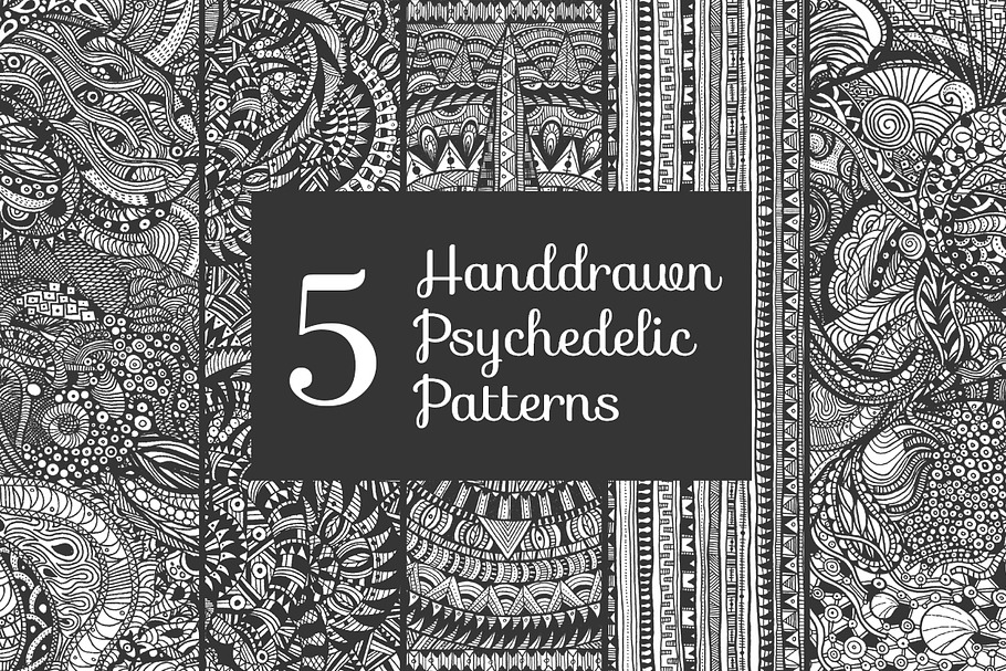 5 handdrawn psychedelic patterns