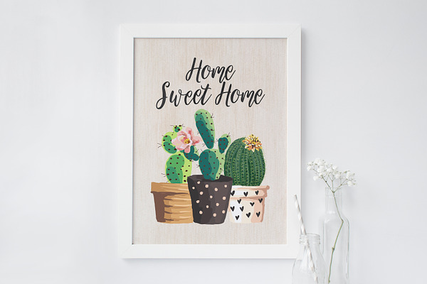 Home Sweet Home Cacti Wall Art Print