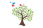 Stylized tree and birds in love