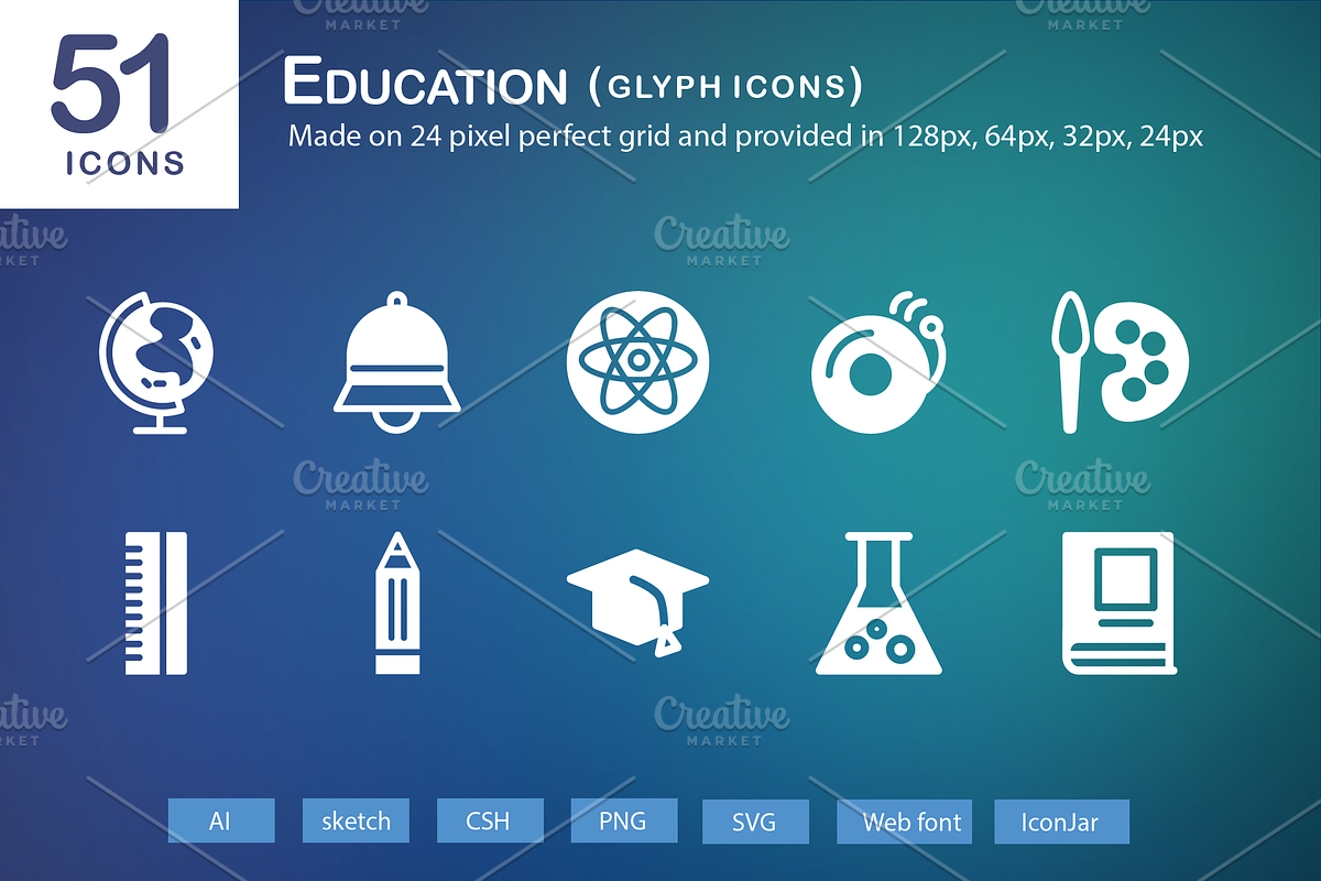 51 Education Glyph Icons in Graphics - product preview 8
