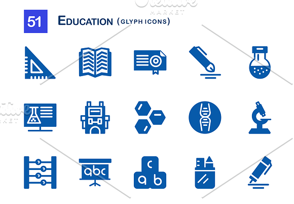 51 Education Glyph Icons in Graphics - product preview 1