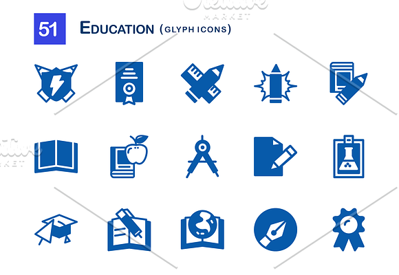 51 Education Glyph Icons in Graphics - product preview 2
