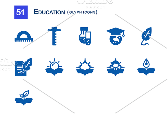 51 Education Glyph Icons in Graphics - product preview 3
