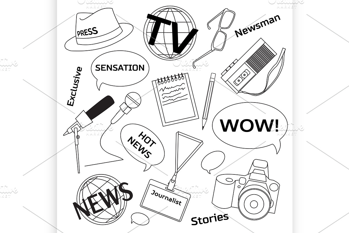 Background with journalism icons in Illustrations - product preview 8