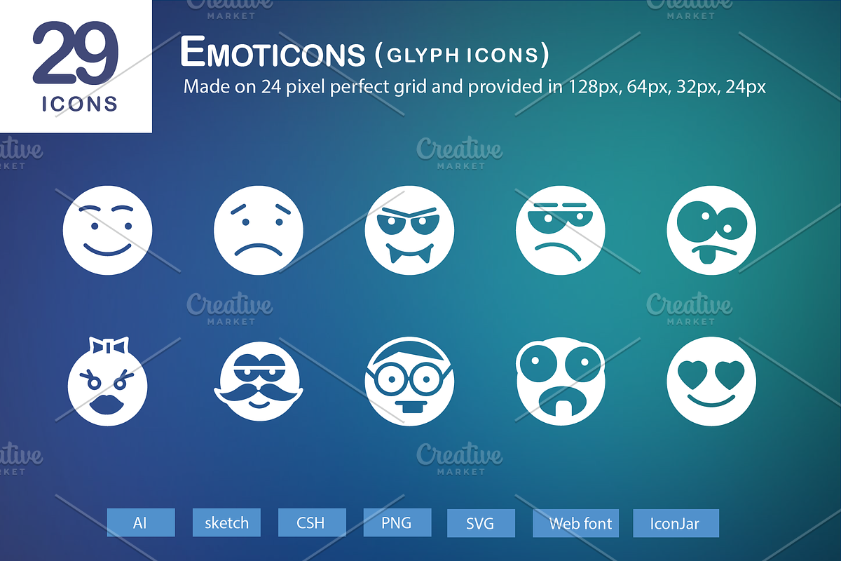 29 Emoticons Glyph Icons in Graphics - product preview 8