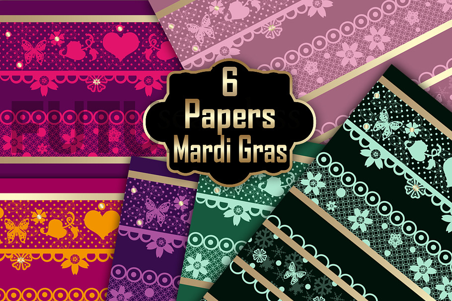Mardi Gras digital paper in Patterns - product preview 8