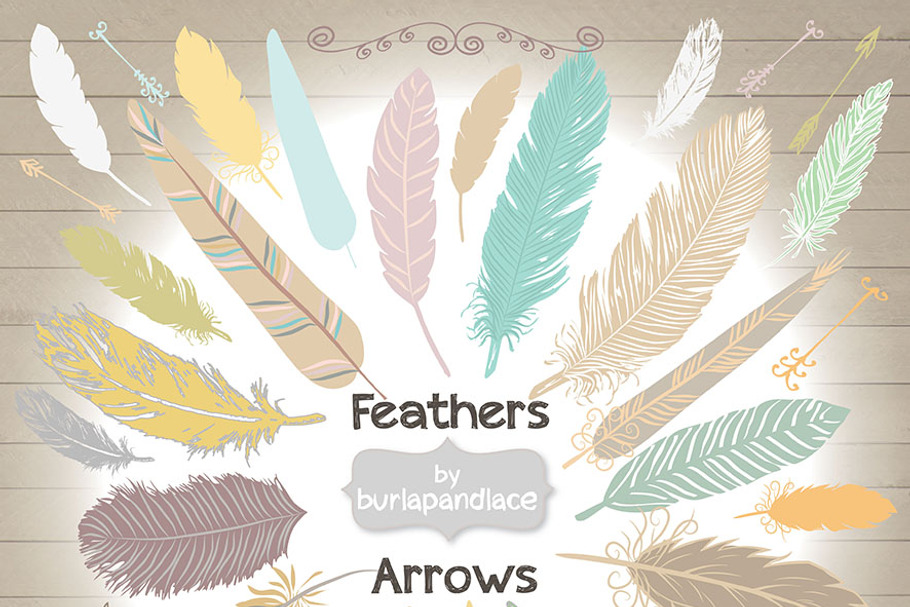 Hand Drawn clipart feathers arrows in Illustrations - product preview 8