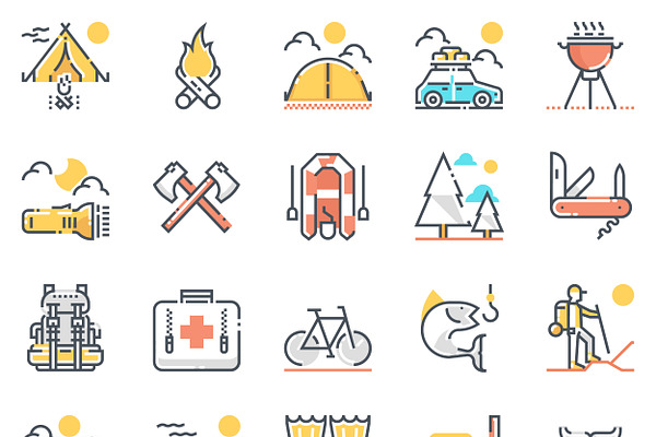 Camping icon set - color