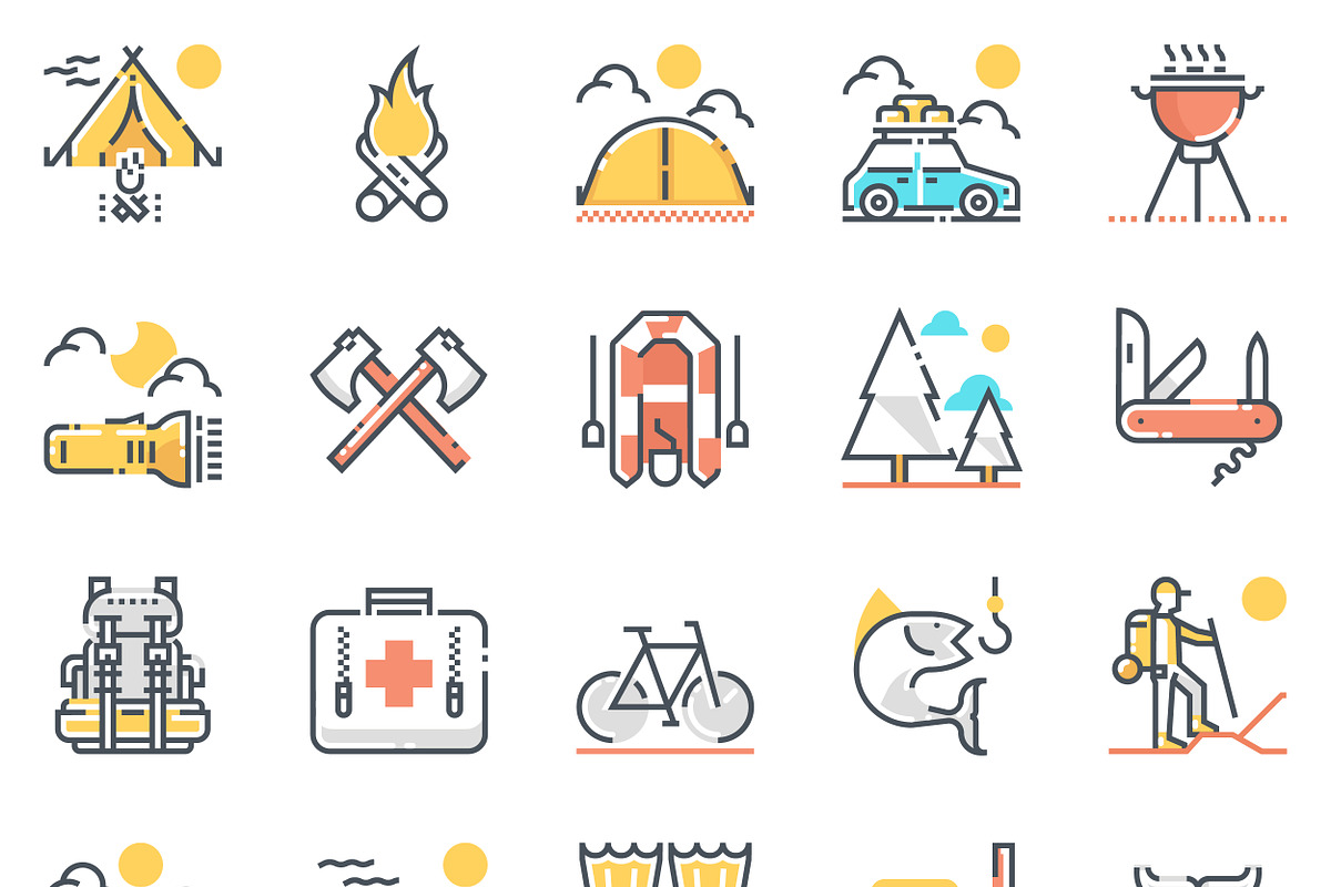 Camping icon set - color in Graphics - product preview 8
