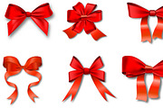 Set of red gift bows with ribbons