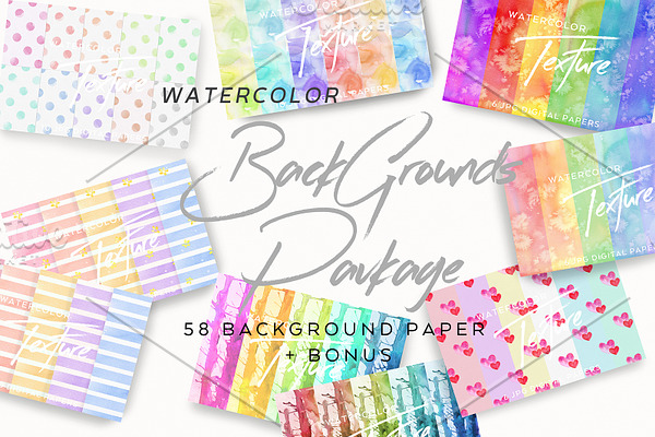 58 Watercolor Backgrounds Package