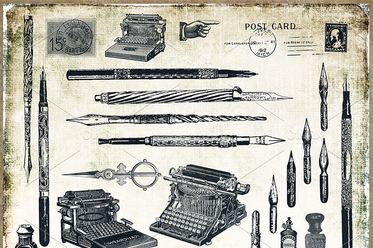 Vintage Office & Postcard Clipart in Illustrations - product preview 8