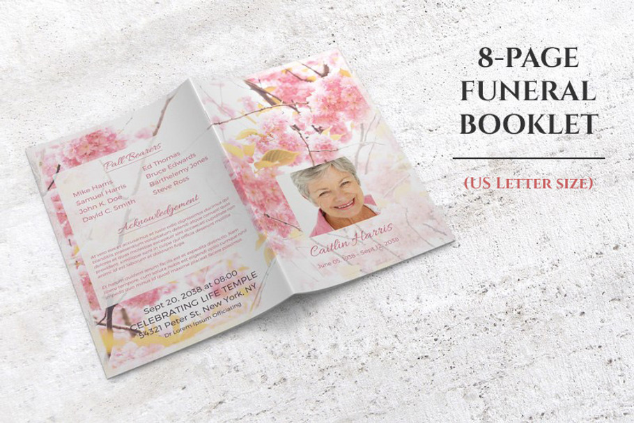 8-Page Funeral Booklet Sweet Blossom in Brochure Templates - product preview 8