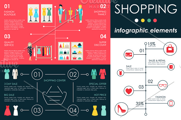 12 Shopping Flat Infographics
