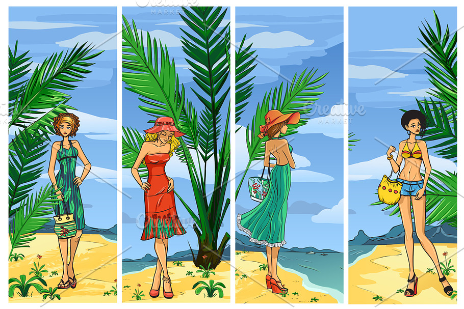 Elegant women on the beach in Illustrations - product preview 8
