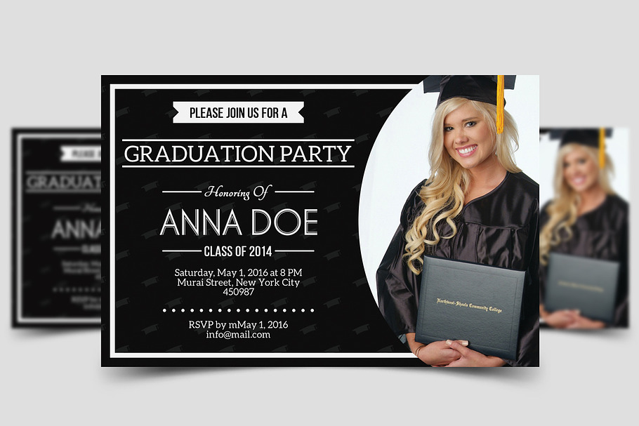 Simple Graduation Invitation in Postcard Templates - product preview 8