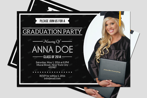 Simple Graduation Invitation in Postcard Templates - product preview 1