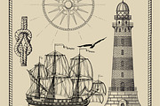 Set of images of sea-related stylize