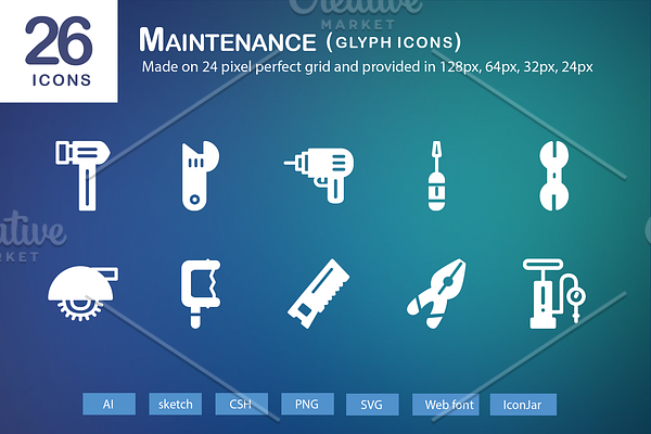 26 Maintenance Glyph Icons