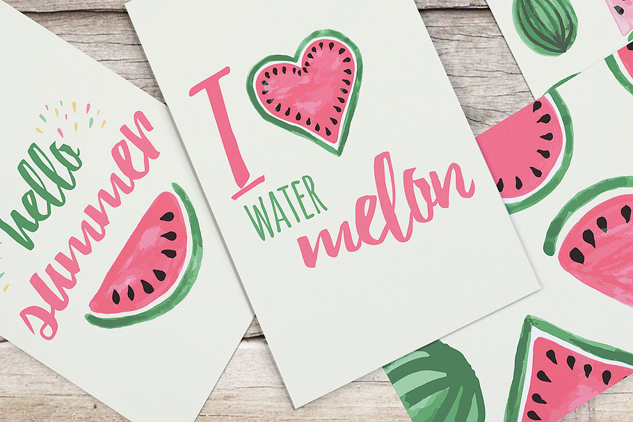 15 Watercolor Watermelon Card, Stamp