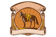 Horse Western Saddle Scroll Woodcut