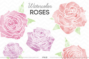Watercolor Flowers Roses Clip Art