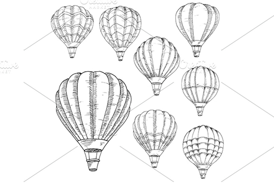 Flying hot air balloons sketches in Graphics - product preview 8