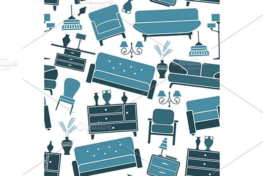 Blue retro interior seamless pattern in Patterns - product preview 8